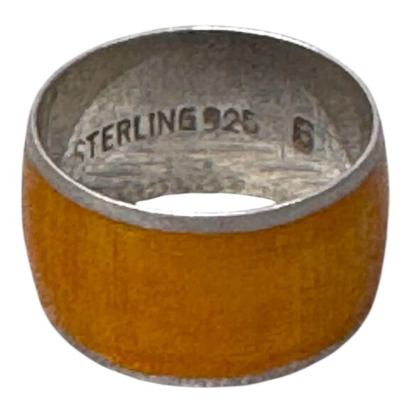Vintage Sterling Silver 925 Enamel Ring Artisan Handcrafted Orange Wide Band 6 - Picture 3 of 8